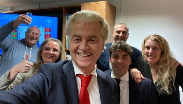 Party for Freedom leader Geert Wilders (C), Nov. 23, 2023.