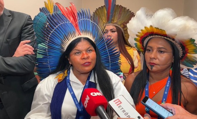 Brazilian Indigenous Peoples Minister Sonia Guajajara (C), Dec. 5, 2023.