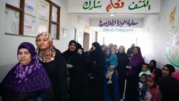 Egyptians women in line to cast their ballots in the 2024 Presidential election