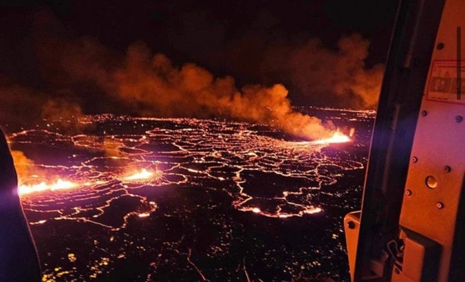 Grindavik Volcano eruption seen from a helicopter, Dec. 18, 2023.