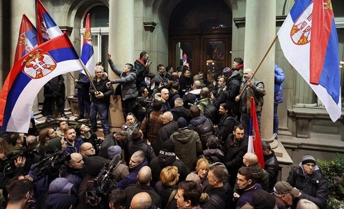 Citizens protest in the center of Belgrade, Dec. 24, 2023.