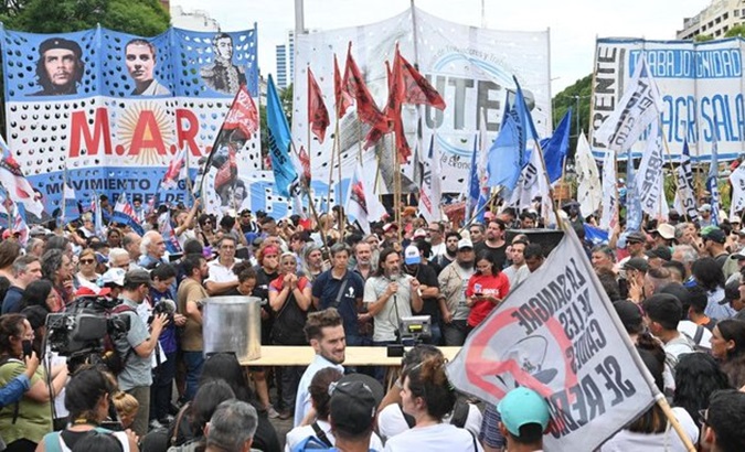 Labor unions calling for a general strike in Argentina, Dec. 28, 2023.