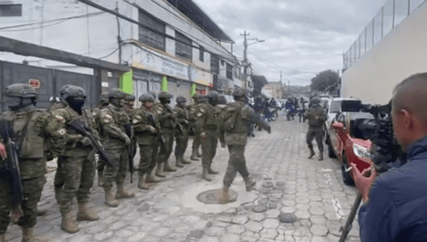 Ecuadorian security forces outside The Inca prison in Quito, Jan. 8, 2024.