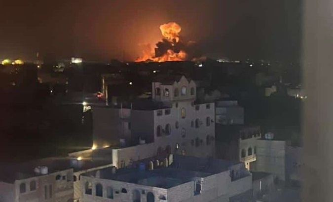 The U.S.-Israeli-British aggression launched several raids against the capital, Sanaa, and in the governorates of Hodeidah, Saada and Dhamar. Jan. 11, 2024.