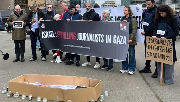 Action in support of Palestinian journalists, Brussels, Belgium, Feb. 5, 2024.