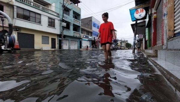 A flooded street in Guayaquil city, Feb. 9, 2024.