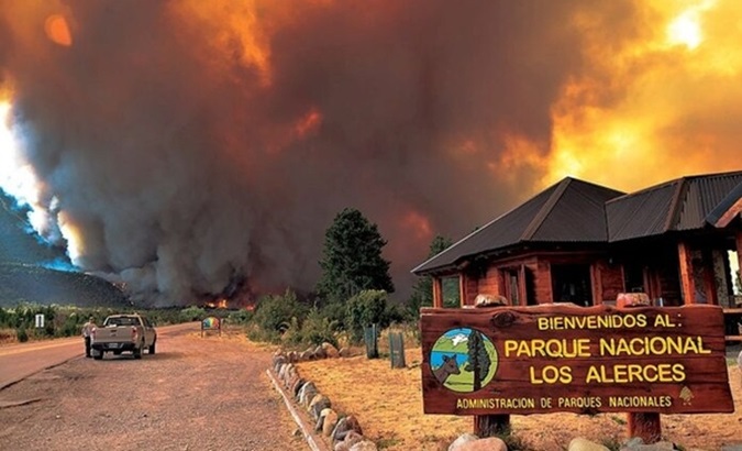 Wildfire at the Los Alerces National Park, Feb. 14, 2024.