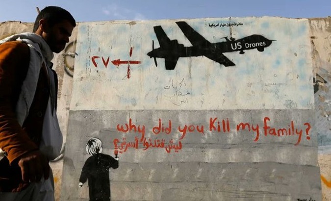 An anti-war graffiti in Yemen, 2024.