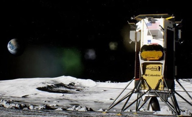 Representation of the Odysseus spacecraft on the Moon surface, 2024.