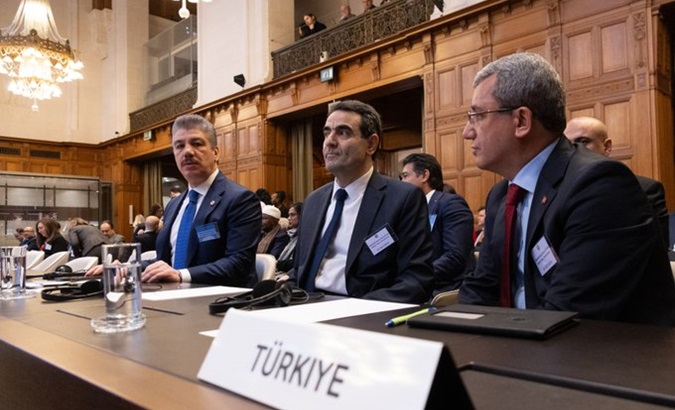 Turkish Deputy FM Ahmet Yildiz (R) in The Hague, Feb. 26, 2024.