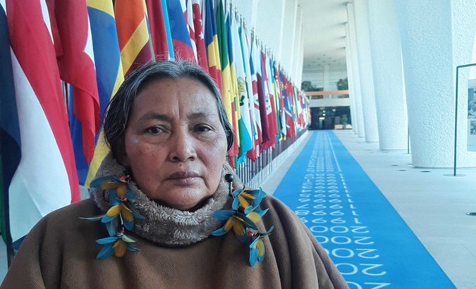 Shuar Arutam leader Josefina Tunki at the United Nations, 2023.