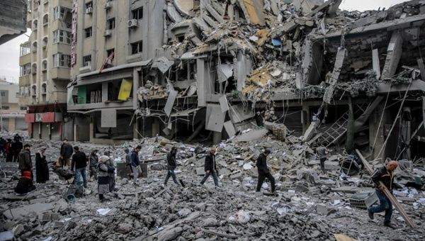 Rubble of houses destroyed by Israeli shelling in Gaza City. Mar. 4, 2024. 