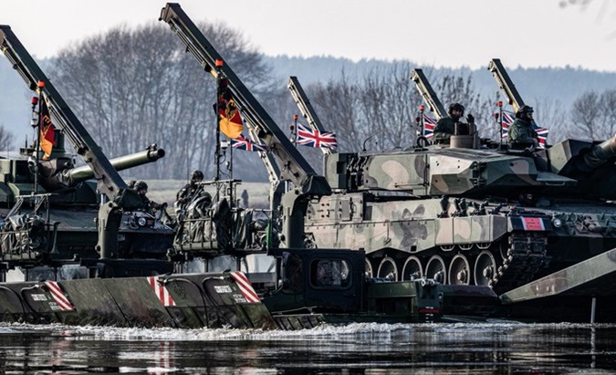 NATO troops cross the Vistula river near Korzeniewo, 2024.