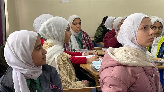 Palestinian girls in school before the escalation of Israeli attacks, Feb. 17, 2024