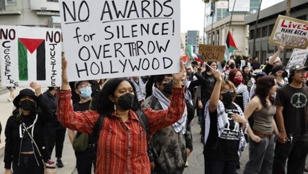 Pro-Palestine demonstration on Sunset Boulevard, Hollywood, U.S., March 10, 2024.