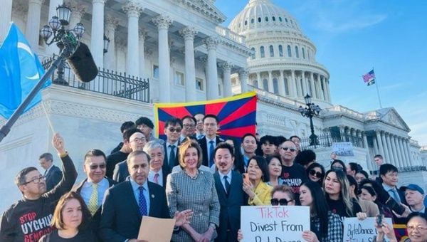 Congressman Raja Krishnamoorthi and supporters of the TikTok ban.