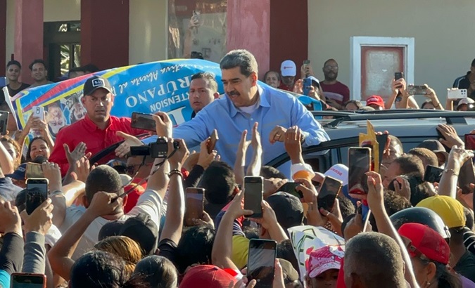 Venezuelan President Nicolas Maduro (C) in Carupano, March 14, 2024.