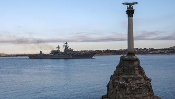 Russian Navy's guided missile cruiser Moskva in Sevastopol, Crimea, 2021.