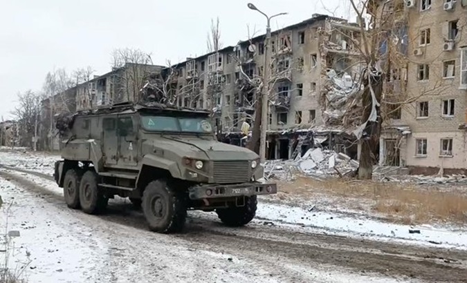 A Russian armored vehicle in Avdiivka, Feb. 20, 2024.