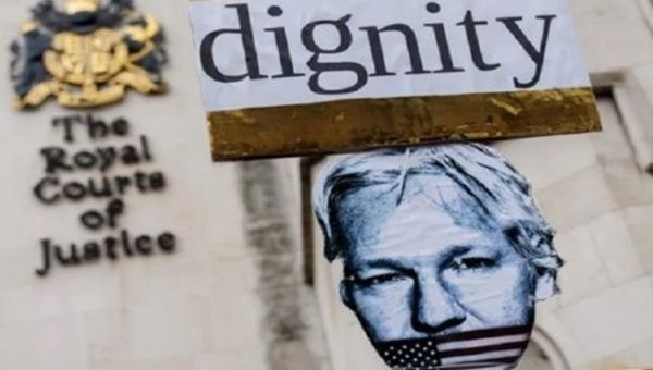 A poster of Julian Assange.