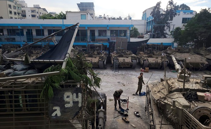 Israeli forces utilizing schools in Gaza as military bases.