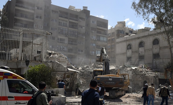 Debris from the Iranian Embassy in Damascus, April 2, 2024.