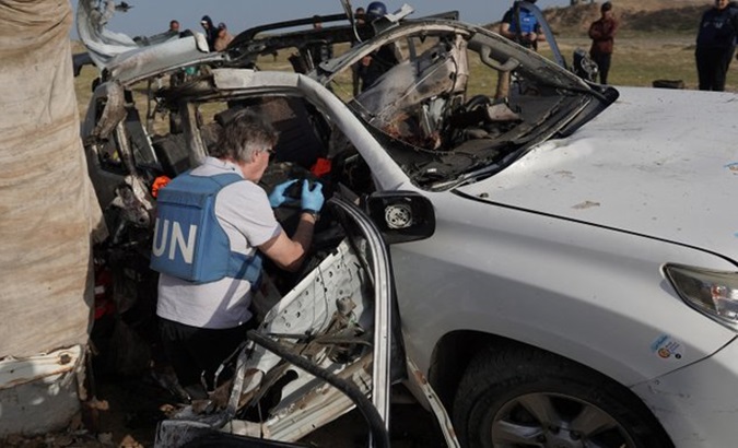 WCK car bombed by Israeli forces in Gaza, April 3, 2024.