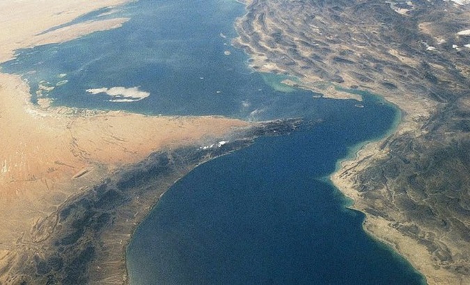Satellite view of the Strait of Hormuz.