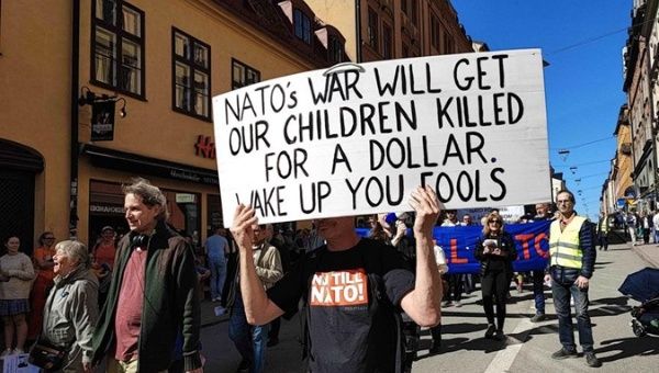 Protest agains NATO in Stockholm, Sweden, April 22, 2023.