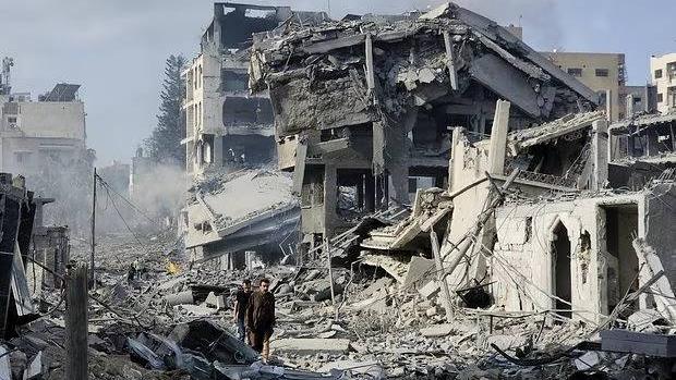 Destruction caused by the Israeli bombing in the Gaza Strip.