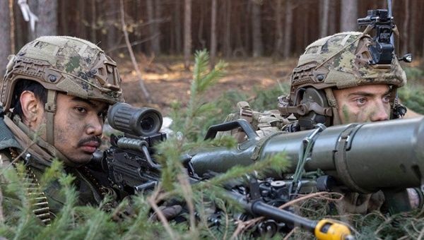 Canadian soldiers in a NATO exercise at Camp Adazi, Latvia, March 11, 2024.