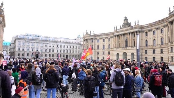 Hands off Students’ Rights demonstration at Bebelplatz Berlin, April 18, 2024.