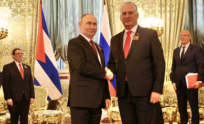 Presidents Vladimir Putin (L) & Miguel Diaz-Canel (R), May 9, 2024.