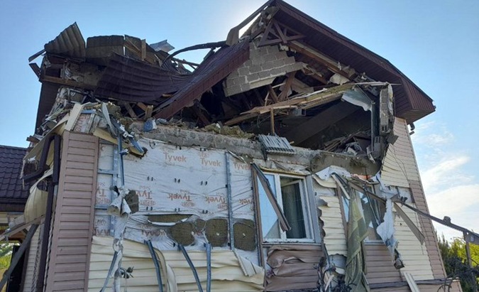 A house destroyed by a Ukrainian drone in the Belgorod region, May 23, 2024.