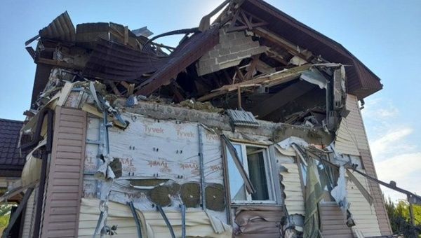 A house destroyed by a Ukrainian drone in the Belgorod region, May 23, 2024.