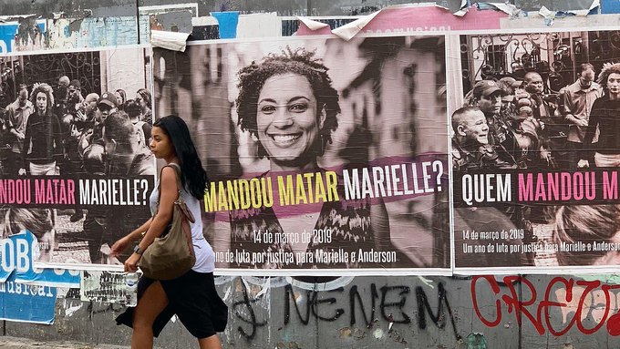 Graffitis and posters remembering Marielle Franco, April 2024