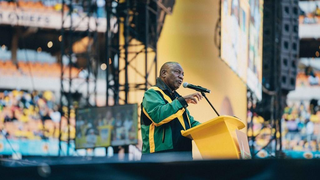 The South African current president Cyril Ramaphosa, leader of the ANC party.