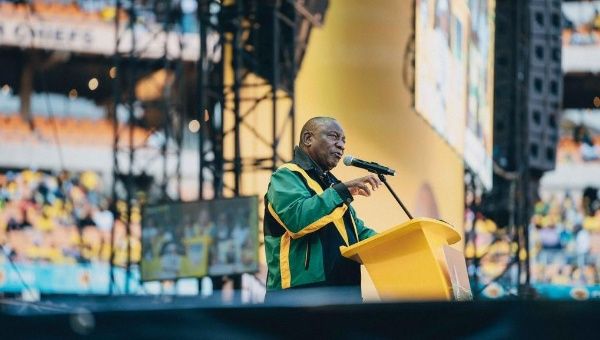 The South African current president Cyril Ramaphosa, leader of the ANC party.