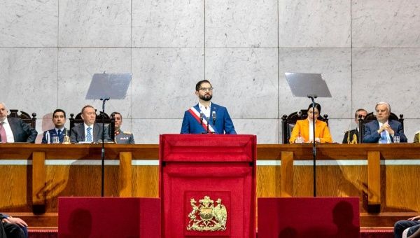 The Chilean president Gabriel Boric during his speech of accountability to the National Congress, in Valparaíso.