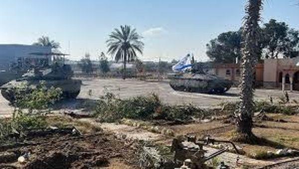 Israeli war tanks in the Palestinian enclave of Rafah.