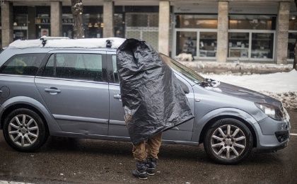 A homeless man in Bologna, Italy.