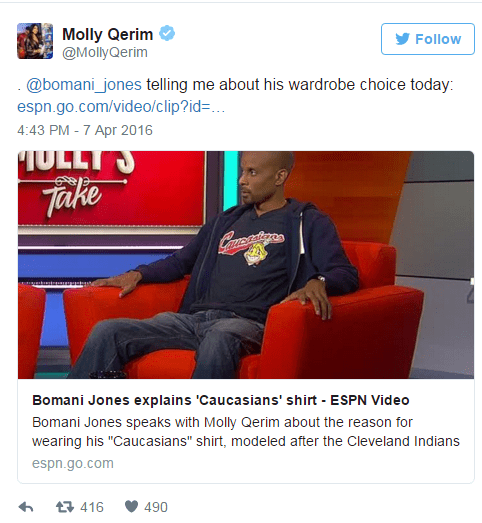 Bomani Jones wore a Cleveland 'Caucasians' t-shirt on ESPN