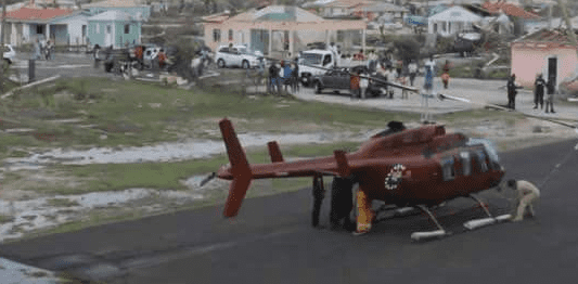 Helicopter lands near damaged area in Barbuda